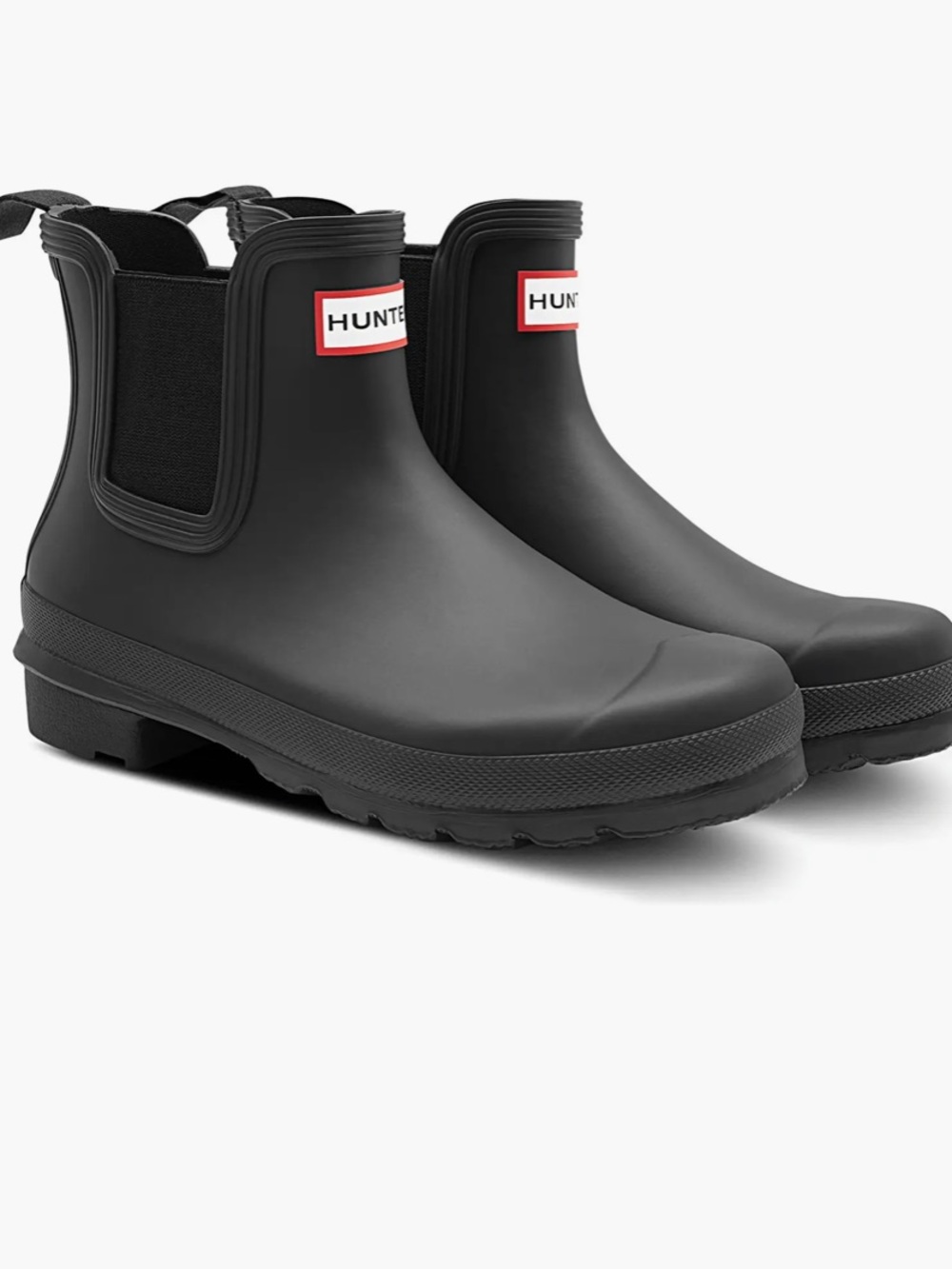 Hunter Black Chelsea Short Rain Boots with Red Logo